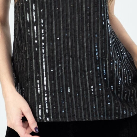 L'AGENCE Gabriella V-Neck Sequin Camisole in Black - Picture 2 of 4